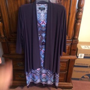 Bohemian print dress with attached purple jacket